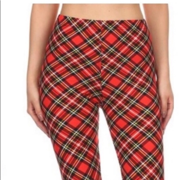 Red Plaid Skinny printed Leggings - Picture 4 of 7